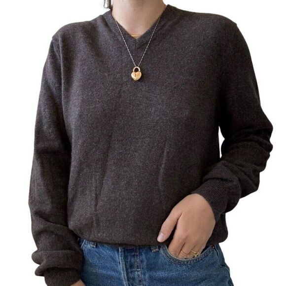 Club Room Mens Brown 100% Cashmere Soft V Neck Preppy Sweater Sz L - Picture 4 of 7